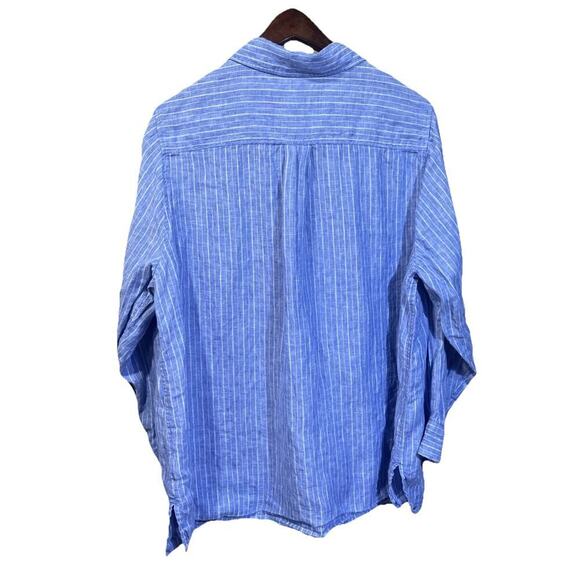 Land's End Womens 100% Linen Blue Striped Size 1X Minimalist Coastal Beachy - Picture 2 of 9